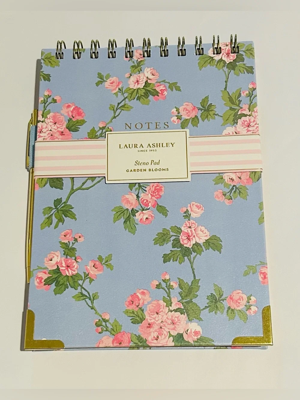 New Laura Ashley Floral Spiral Steno Pad  Gold Accents Gold Pen Vietnam